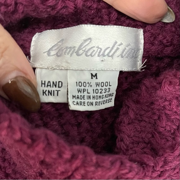 Vintage Hand Knit 100% Wool Cableknit Fisherman Cardigan Sweater Medium Purple - Picture 12 of 12